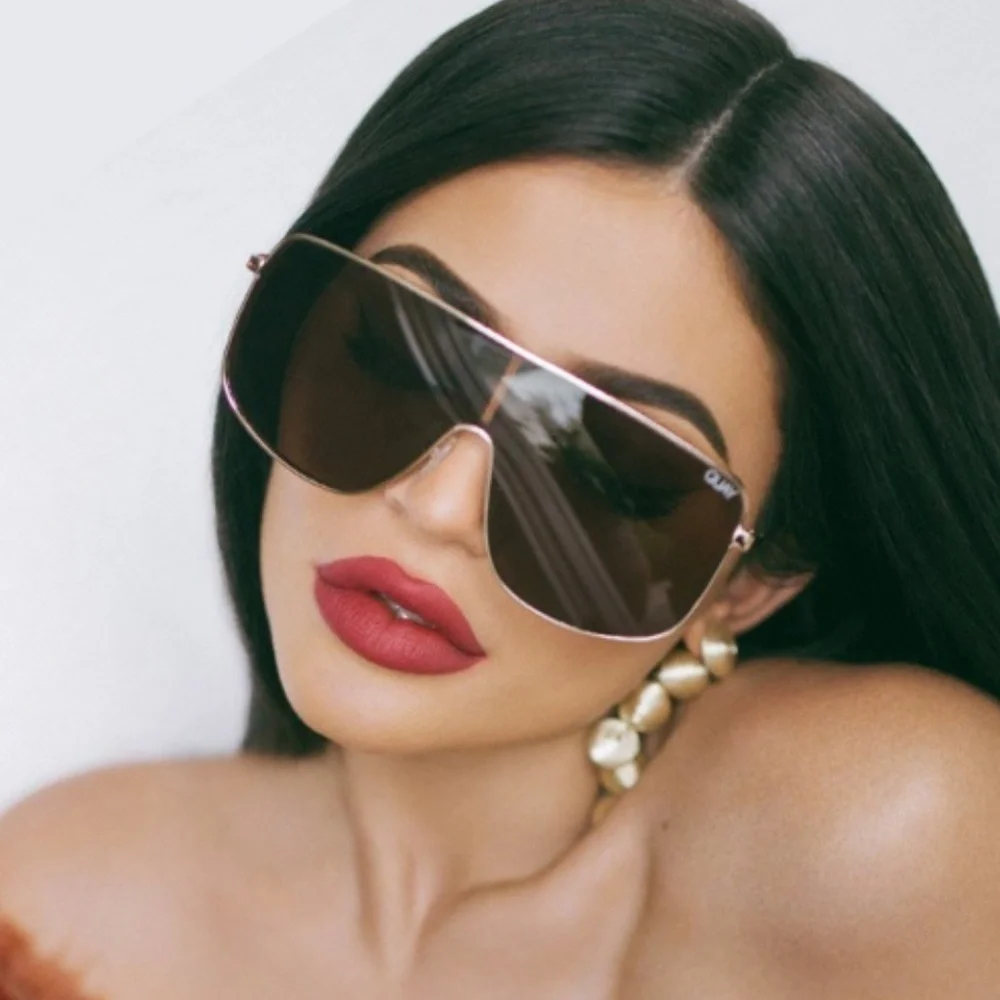 QUAY // ltd ed kylie jenner collab gold frame brown lens shield sunglasses